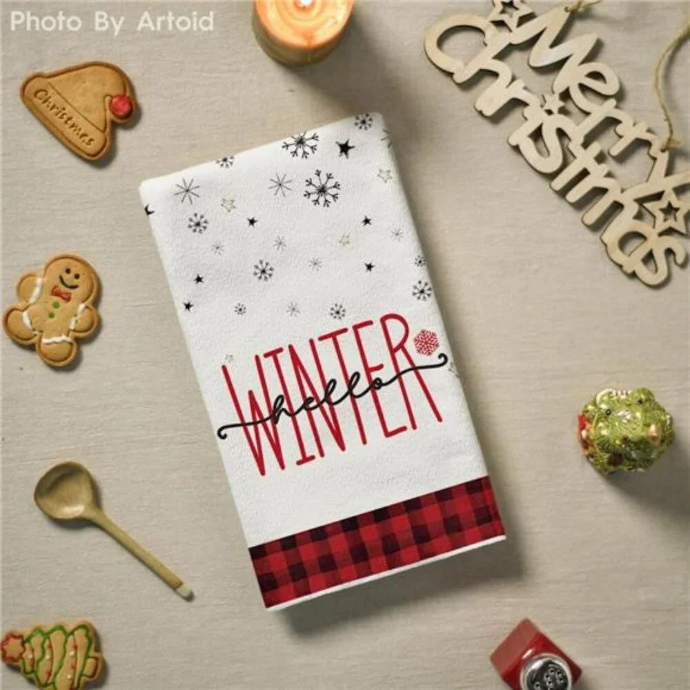 Red Black Plaid Snowman Xmas Trees Christmas Kitchen Towels